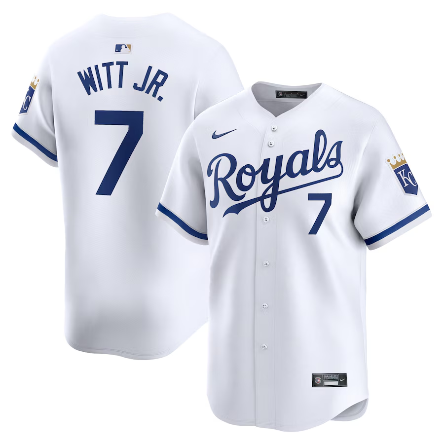 Men's Kansas City Royals #7 Bobby Witt Jr. White 2024 Home Limited Stitched Baseball Jersey